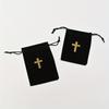 10Pcs Cross Pattern Bag with Drawstring Gift Packaging Bag Black Fabric Pouch for Necklace Earrings Elegant Storage Pouches