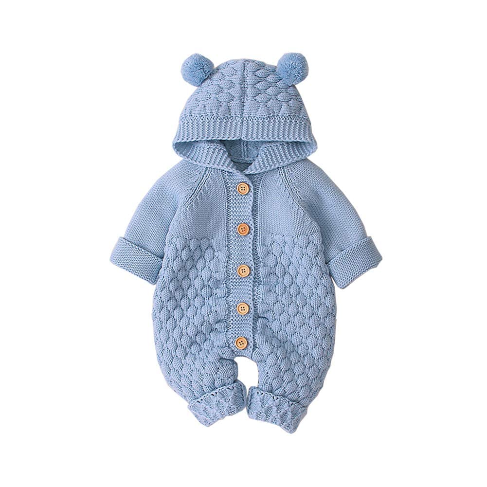 Baby Clothes Rompers Coveralls Knit Long Sleeves with Hat Newborn Clothes Baby Clothes Front Opening Spring Autumn Winter Cotton Girls Boys Easy To
