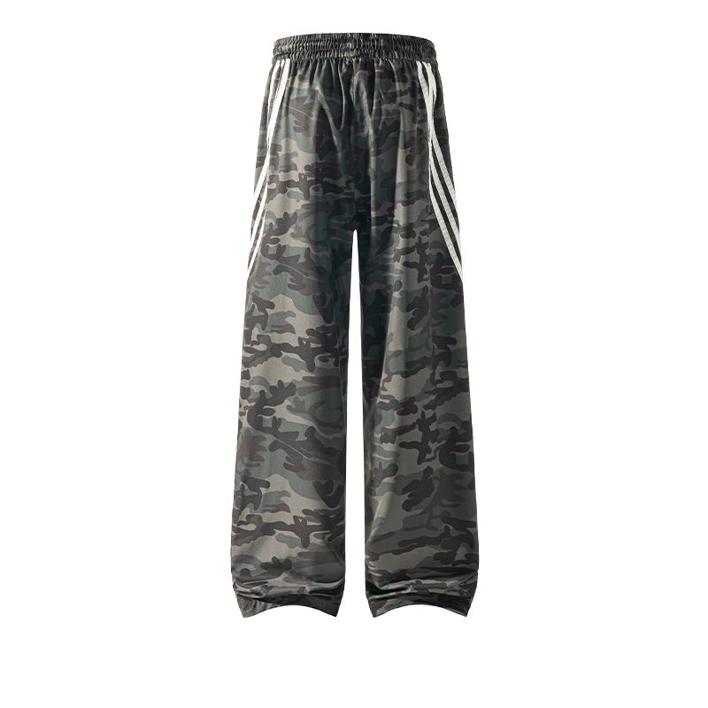 Warrior Three Stripes Camouflage Quick-Dry Pants Cool Breathable Comfortable American Trend Retro College Style Lace-Up Straight Leg Pants 26071602-M
