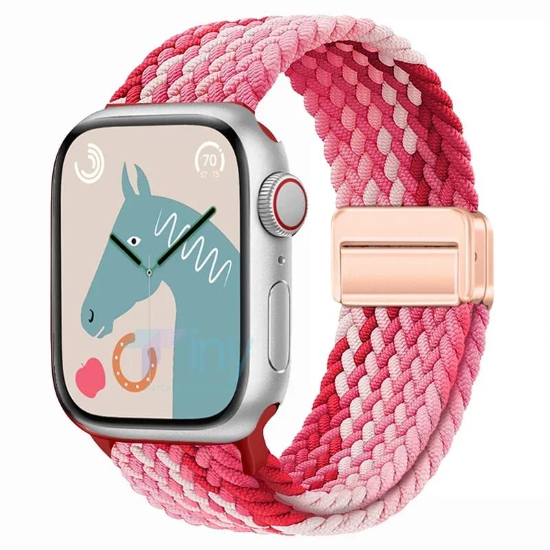 Nylon Band For Apple Watch Strap 44mm 40mm 45mm 46mm 49mm 41mm 38 Magnetic Braided Bracelet iWatch Series Se 7 6 8 9 10 Ultra 2