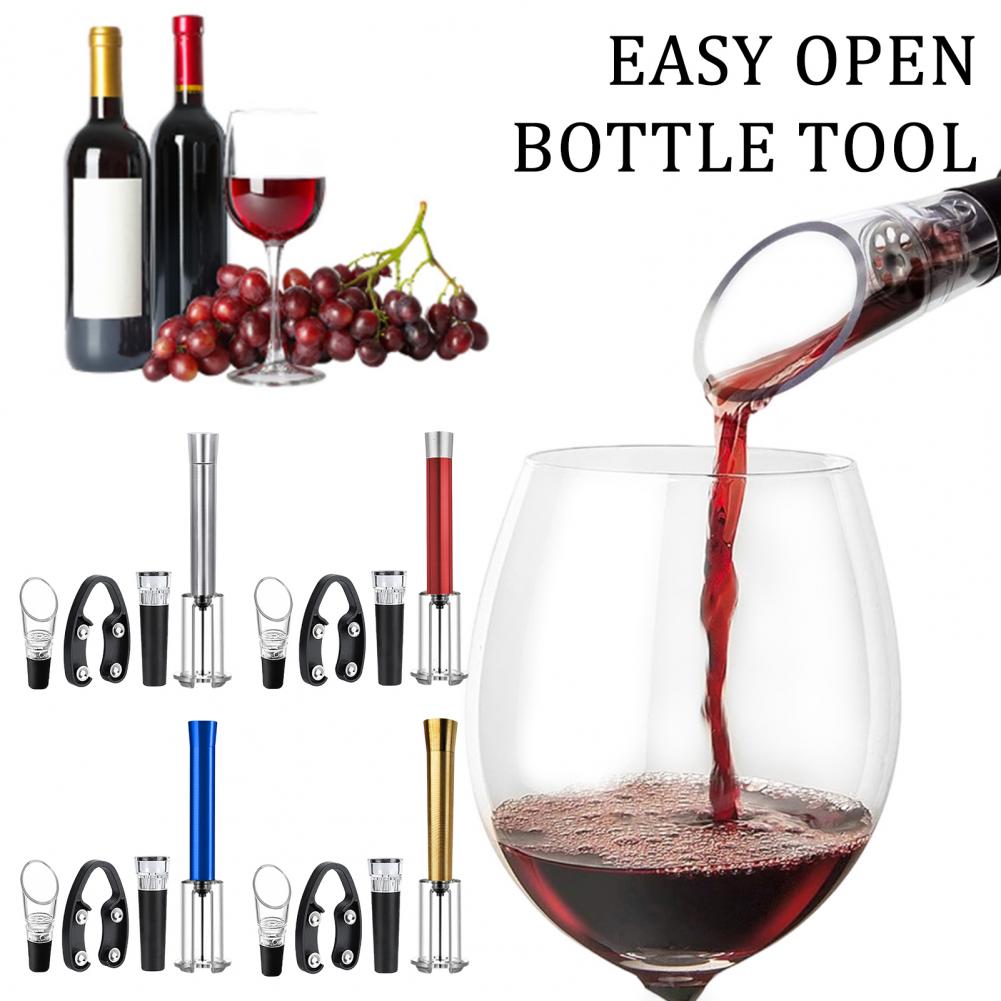 4Pcs/Set Wine Bottle Opener 4-in-1 Air Pump Pressure Opener Foil Cutter Inflatable Pourer Vacuum Stopper Wine Cork Extractor
