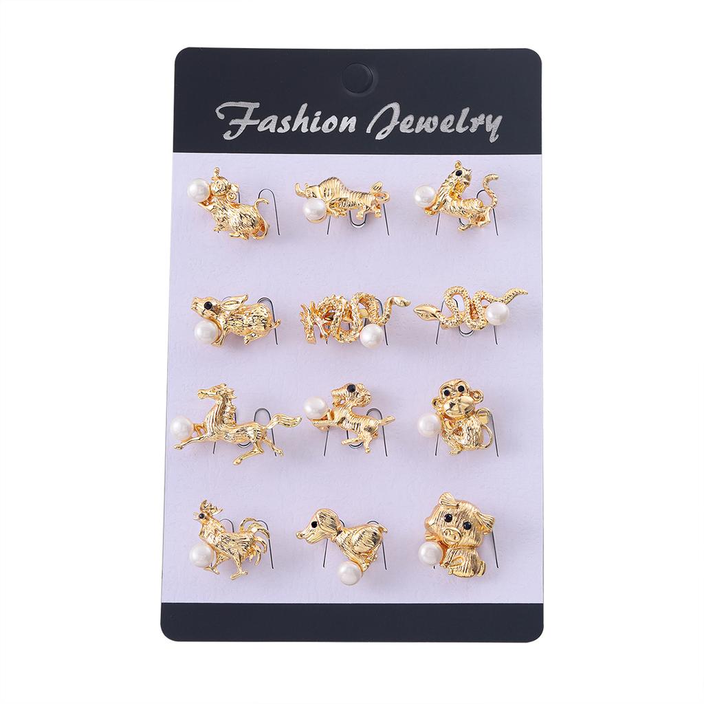 Foreign Trade Explosion Creative Card Alloy Zodiac Brooch Fashion Animal Series Clothing Accessories Pin Wholesale