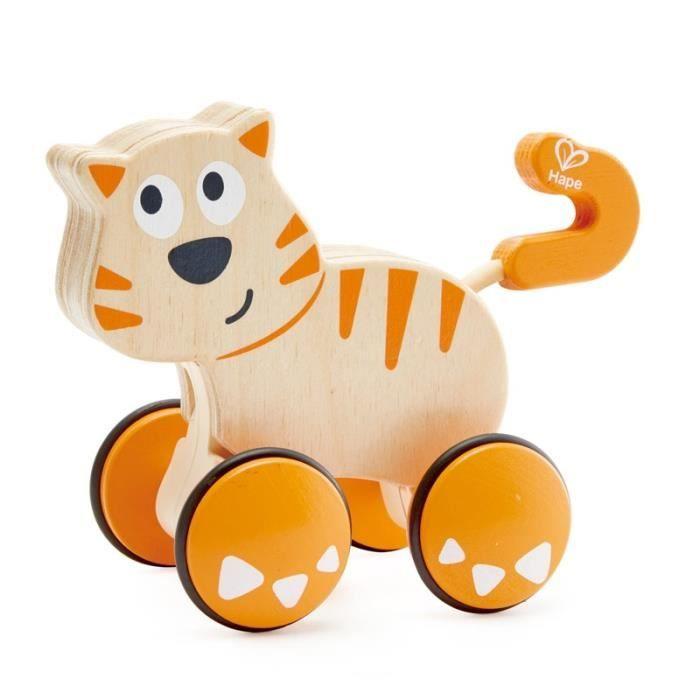 HAPE - Jouet En Bois À Roulettes - E0363 - Dante Le Chat Qui Trottine. Mécanisme Intelligent Qui Fait Rouler Le Jouet Vers L'avant