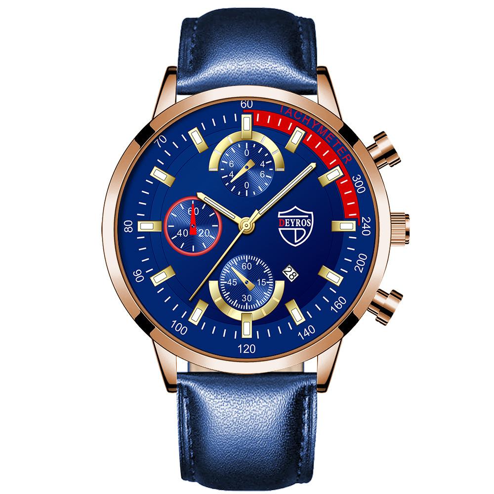 Men'S Watch Strap Date Luminous Quartz Watch Non-Mechanical Trinocular