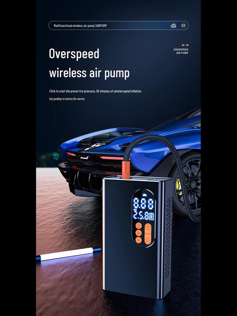 Smart Digital Display Wireless Portable Car Air Pump: High Pressure Electric Tire Inflator