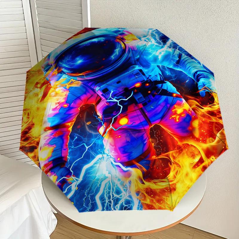 1pc Fire Lightning Pattern Umbrella Design Automatic Opening and Closing Umbrella, High-quality Travel Umbrella, c1128241