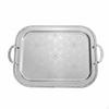 Silver-Toned Serving Tray with Handles Engraved Metal Decorative