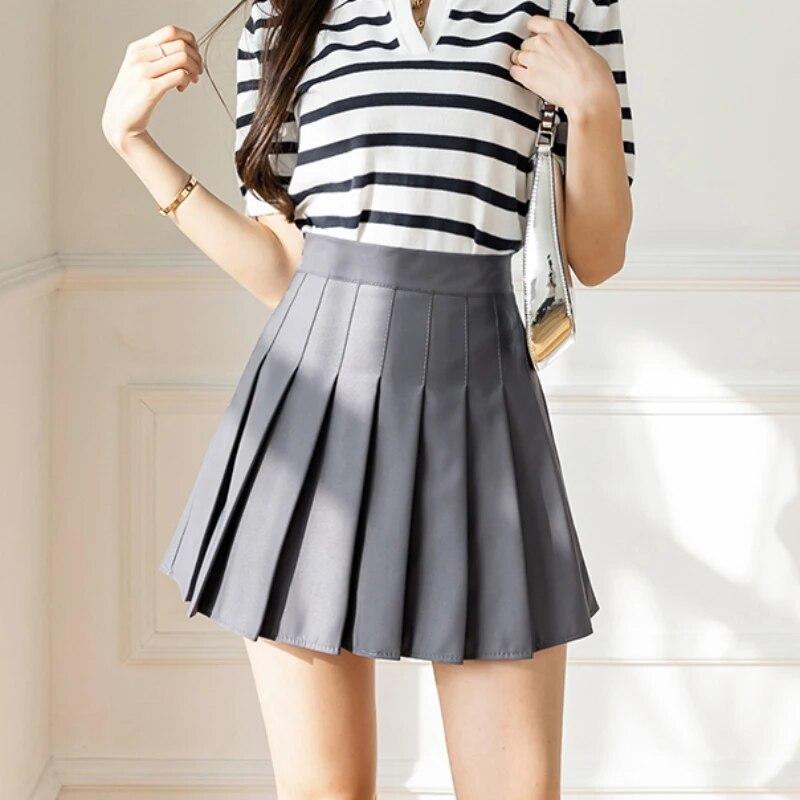 Women Pleated Skirts Summer High Waist Zipper Girls Dancing JK Mini Skirts Black Fashion Student A Line Faldas