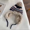 Wool hat female retro shows small face, winter plush thickened warm riding ear protection cold Lei Feng hat tide