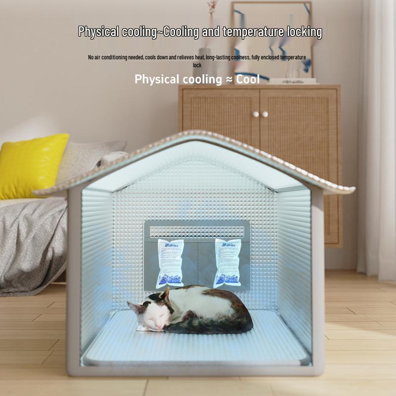 Universal Large Pet Cooling Cabin: Fully Enclosed Air-Conditioned Ice Bed for Cats and Dogs