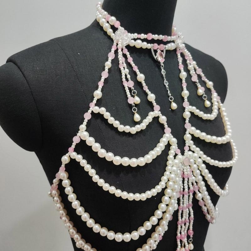 Adjustable Pearls Body Jewelry Body Chain Decoration for Trendy Women Strapless Dresses and Casual Stylish Outfits