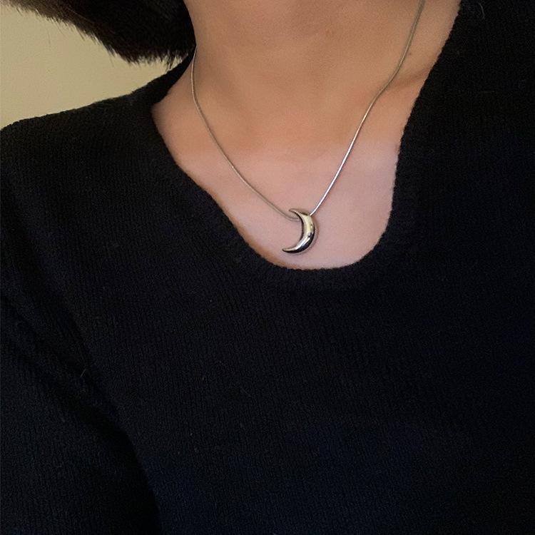 Elegant Titanium Steel Moon Pendant Necklace for Women