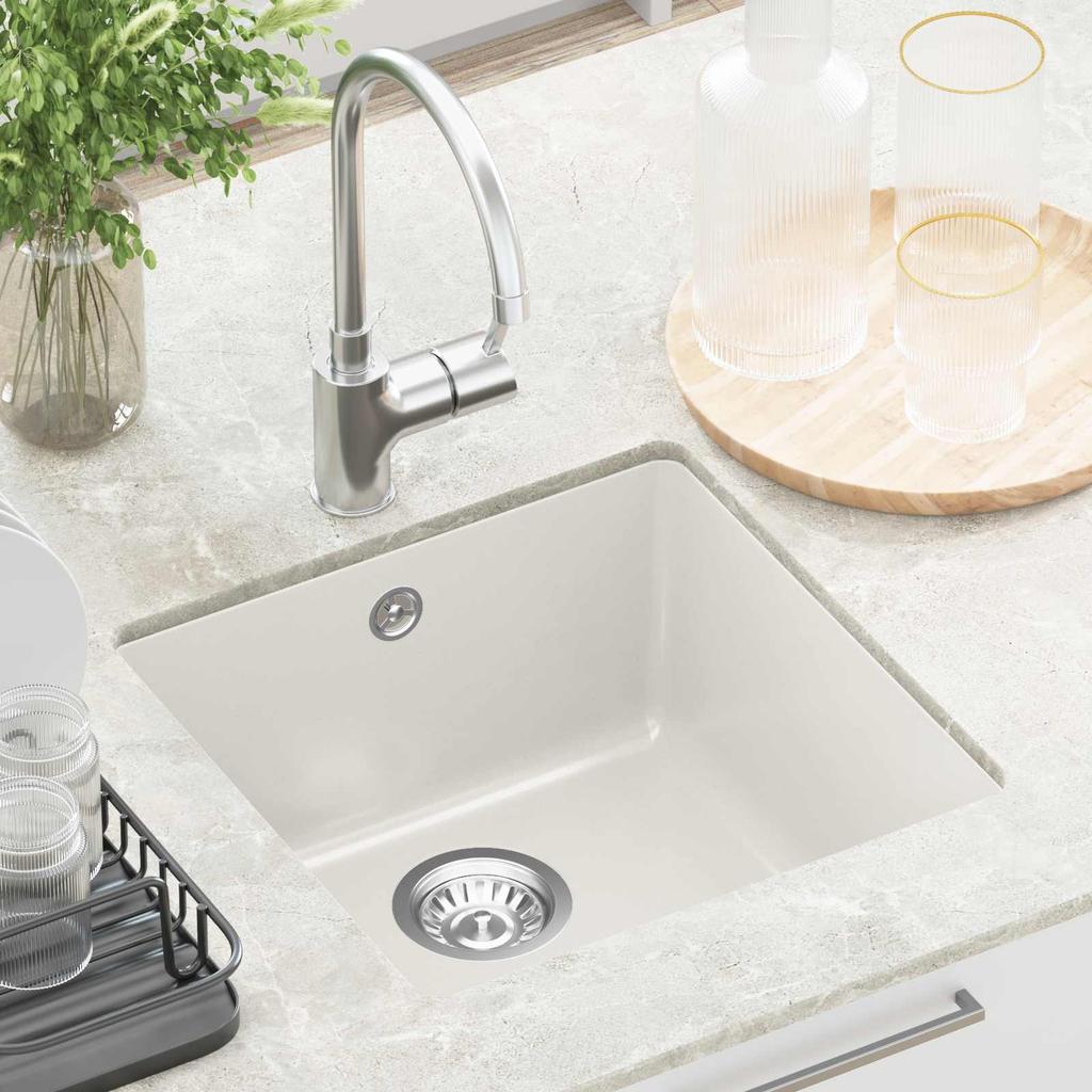 White Kitchen Sink 430 X 460 Mm Made of 80percent Quartz and 20percent Resin
