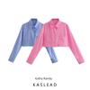 Kaslead Lapel Long Sleeves Striped Short Style Poplin