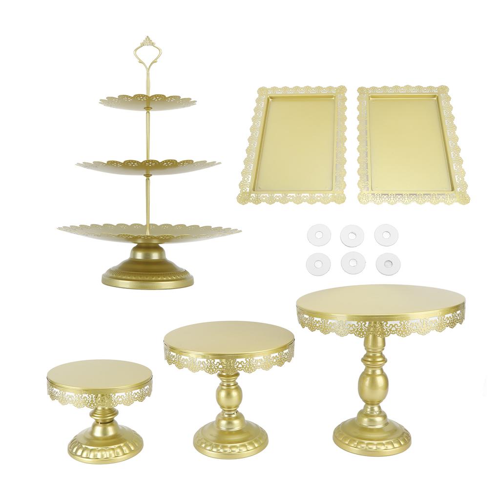 Ensemble de 6 Supports à Gâteaux Dorés en Fer Exquis Rétro Mariage Étages Support à Gâteaux avec Plateaux pour Cupcakes