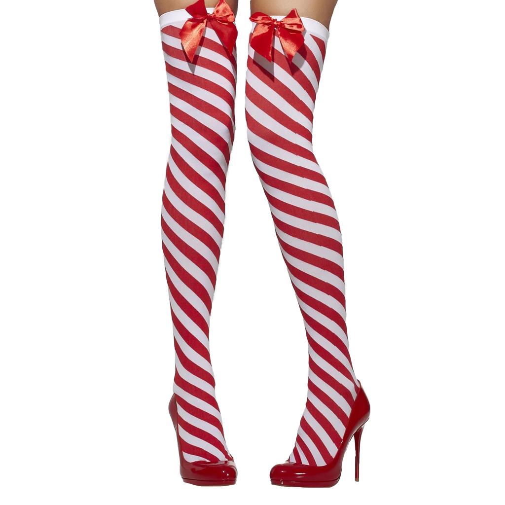 Smiffys Womens/Ladies Striped Opaque Bow Hold Up Stockings