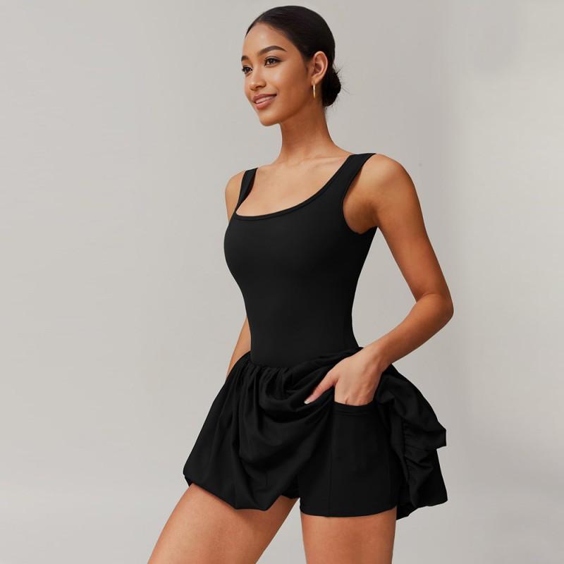 Fake Two-piece Sports Dress Women s Anti-exposure Base Outdoor Running Fitness Tennis S чёрный