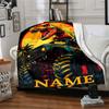 Dinosaur On Monster Truck Home Customize Your Name Blankets Soft Cozy Lightweight Versatile For All Seasons Perfect For Picnics Sofa Office Bed Living