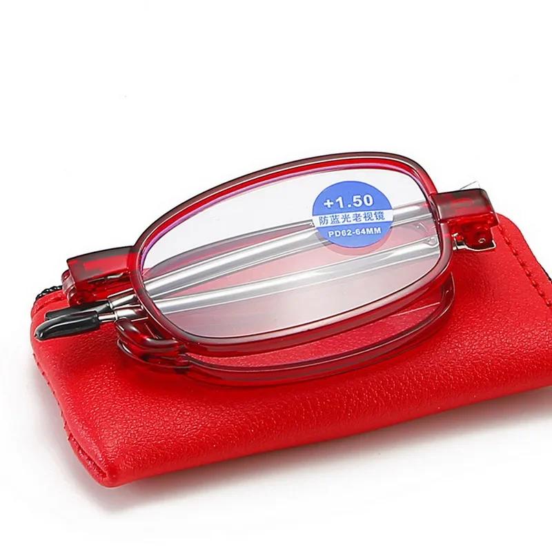 Portable Folding Reading Glasses Key Chain Anti Blue Light Anti-Radiation Eyewear with Storage Bag Women Men Presbyopic Glasses