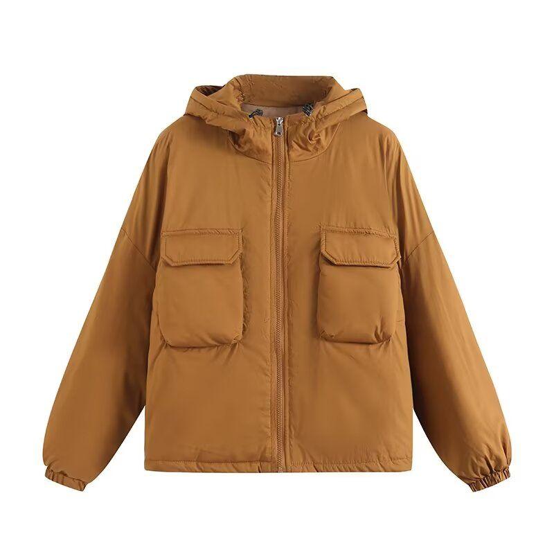 Kaslead New Women clothes Western Style Versitile Fashion Four-Color Selection Hood Zip-up Loose Long sleeve Cotton-padded jacket