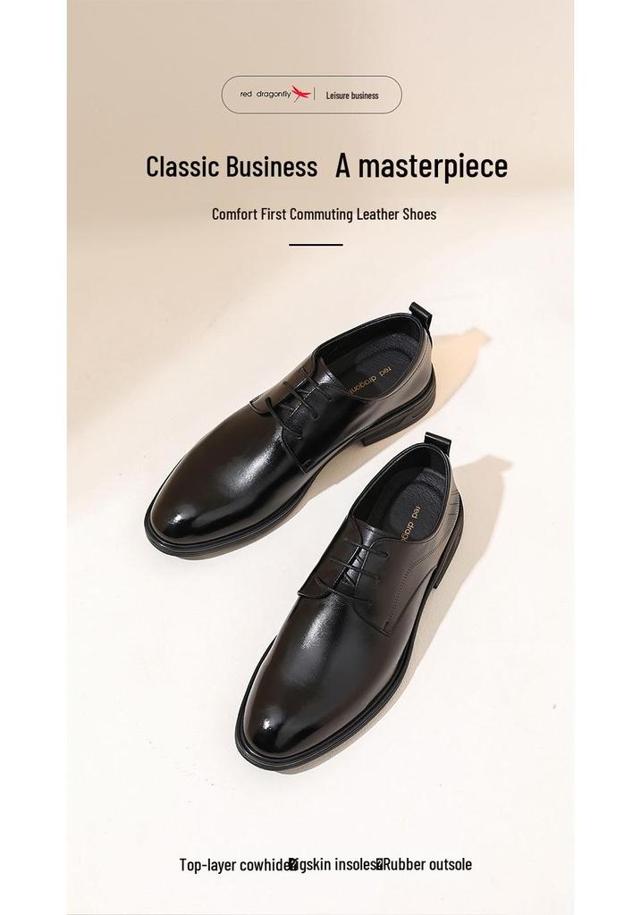 Red Dragonfly Men's Genuine Leather Derby Shoes - Formal British Style for Business and Civil Servants.