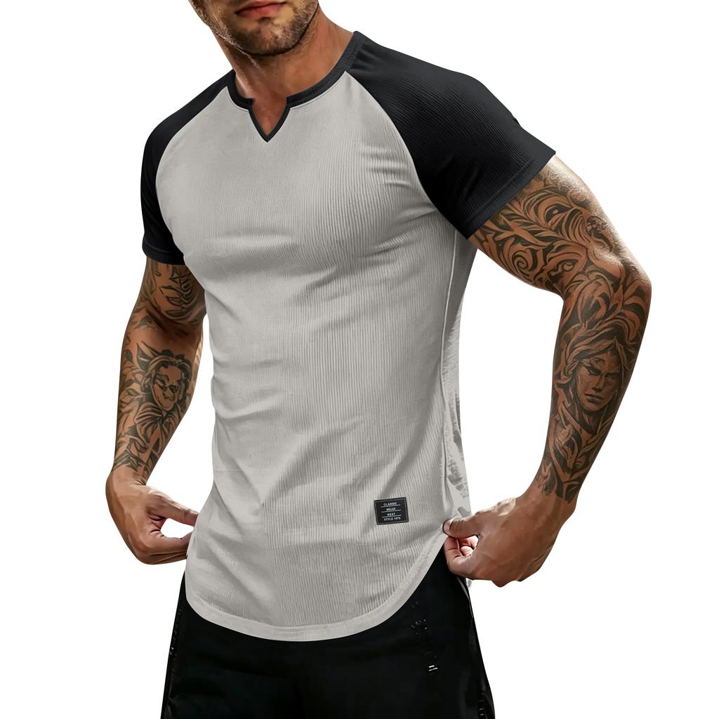 T-shirt da uomo leggera a maniche corte con scollo a V, vestibilità muscolare, traspirante, per palestra, allenamento, vestibilità slim, maglietta estiva