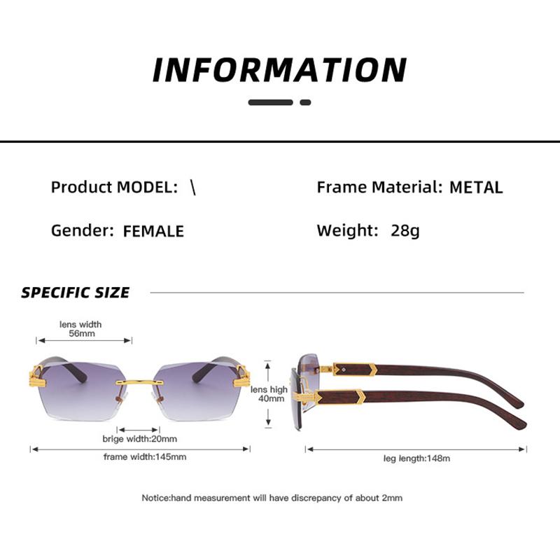 Luxury Brand Designer Square Rimless Sunglasses Women Men Fashion Vintage Popular Travel Sun Glasses Metal Shades