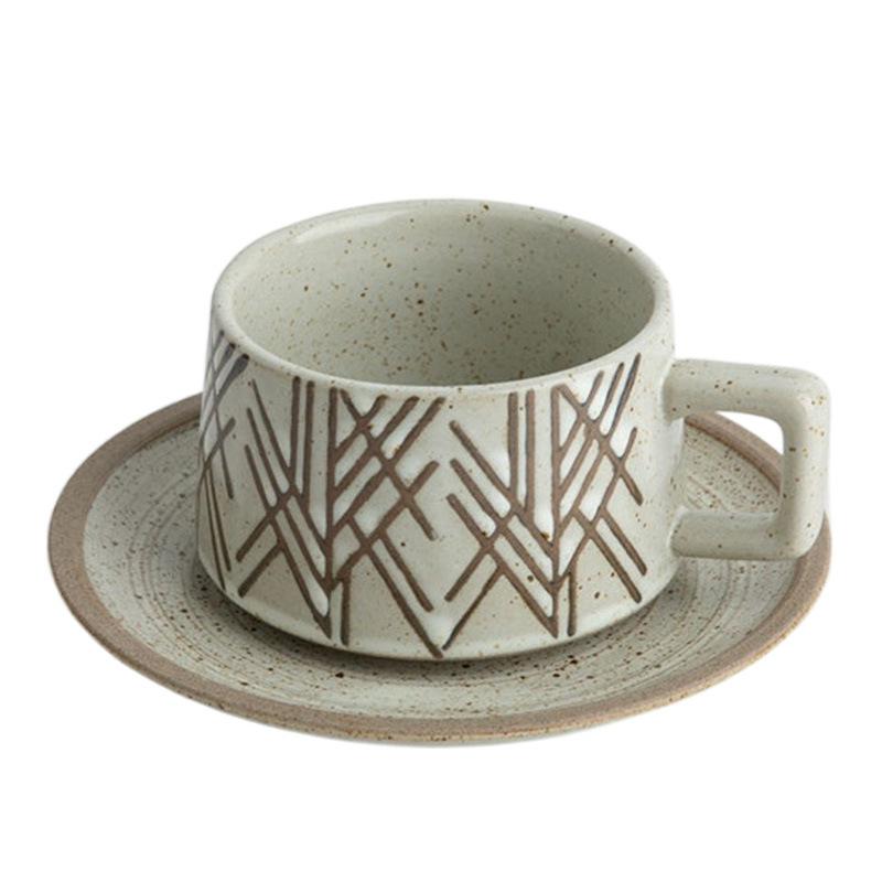 

Japanese coffee cup with spoon retro hanging ear coarse pottery mug random cup office teacup household cup set 201-300ml