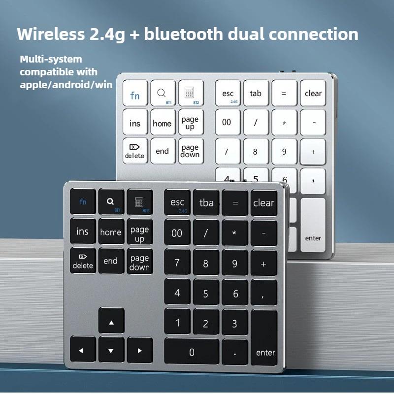 2.4G Wireless Bluetooth-compatible Digital Keyboard Mute Rechargeable Keypad 35 Keys Numpad Keyboard for IOS Android Window PC