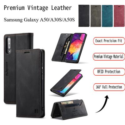 Premiumowe etui portfelowe z vintage skóry dla Samsunga Galaxy A50/A30S/A50S - Blokująca RFID klapka z przegródkami na karty (4 kolory)