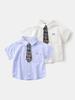 2026 Summer Boys' Embroidered Tie Style Short-Sleeve Shirt