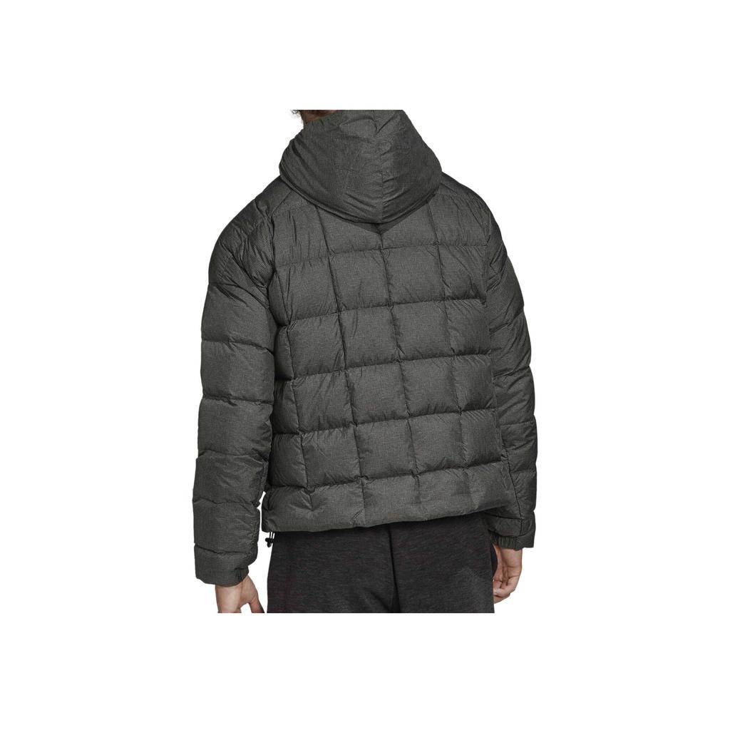 adidas Solid Color Logo Print Zip Hooded Down Jacket Men Outerwear Green DZ1449