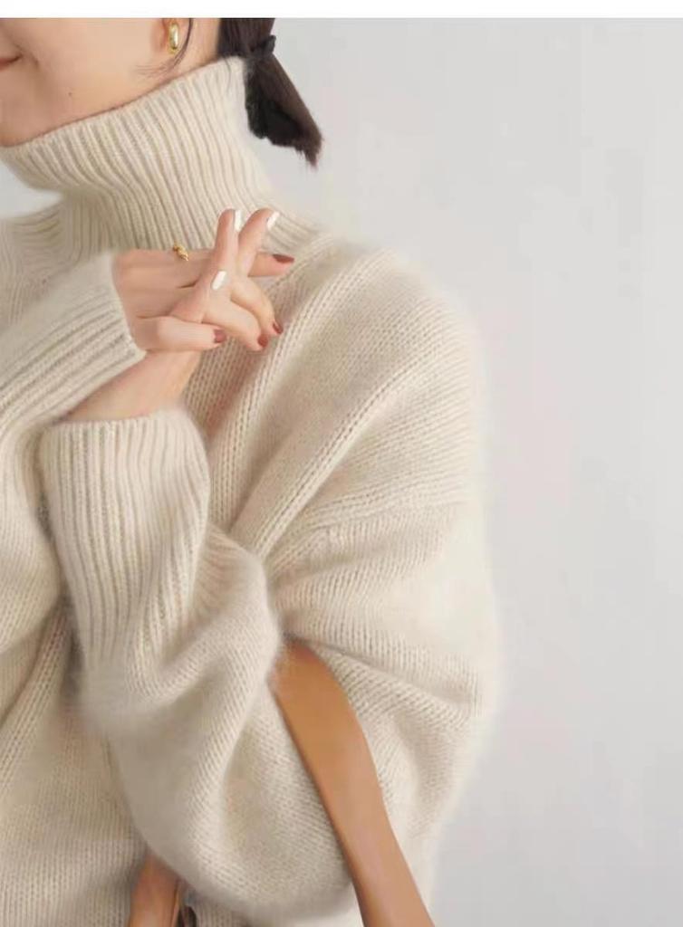 European Autumn/Winter High-Neck Women's Loose Knit Pullover Sweater - Versatile Lazy Style Base Layer Top
