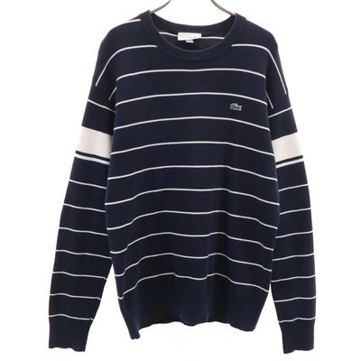 Border Pattern Long Sleeve Sweater S Navy Knit Men's Used