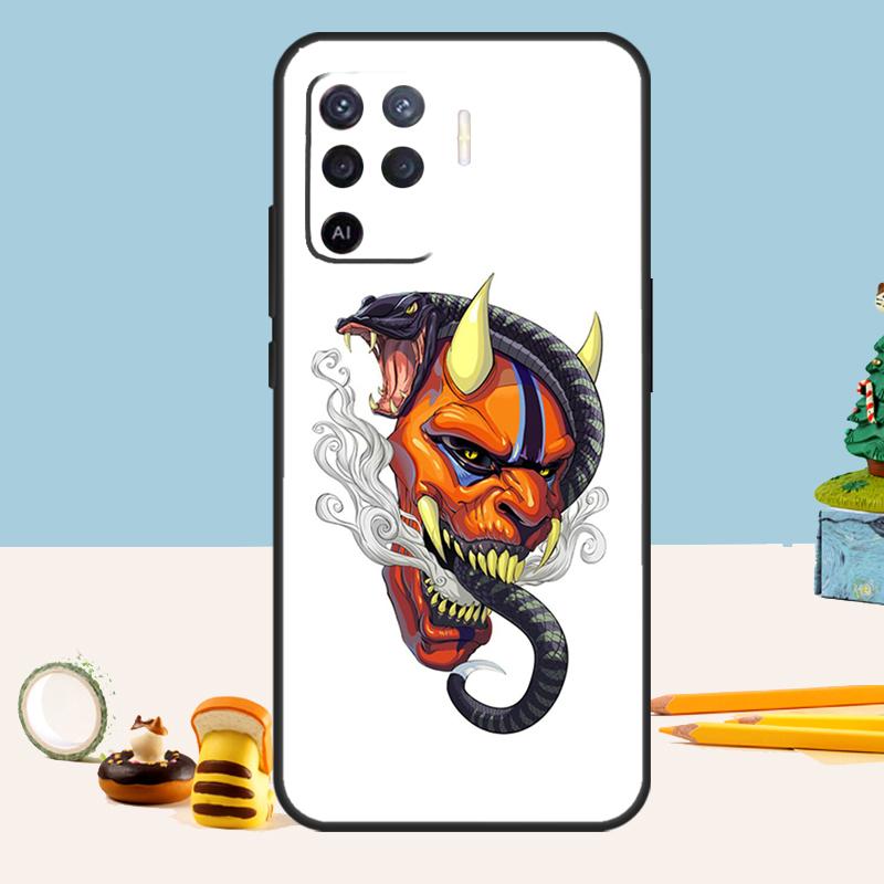 Japanese Oni Hannya Demon Mask Case For Oppo A80 A60 A40 A15 A16 A17 A57 A94 A74 A54 A76 A96 A18 A38 A58 A78 A98 A5 A6 Pro