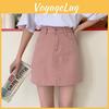 Style Highwaist Pink Denim Korean Aline Mini Skirt For Women 2024 Summer Collection Solid Color Versatile Slimming Design
