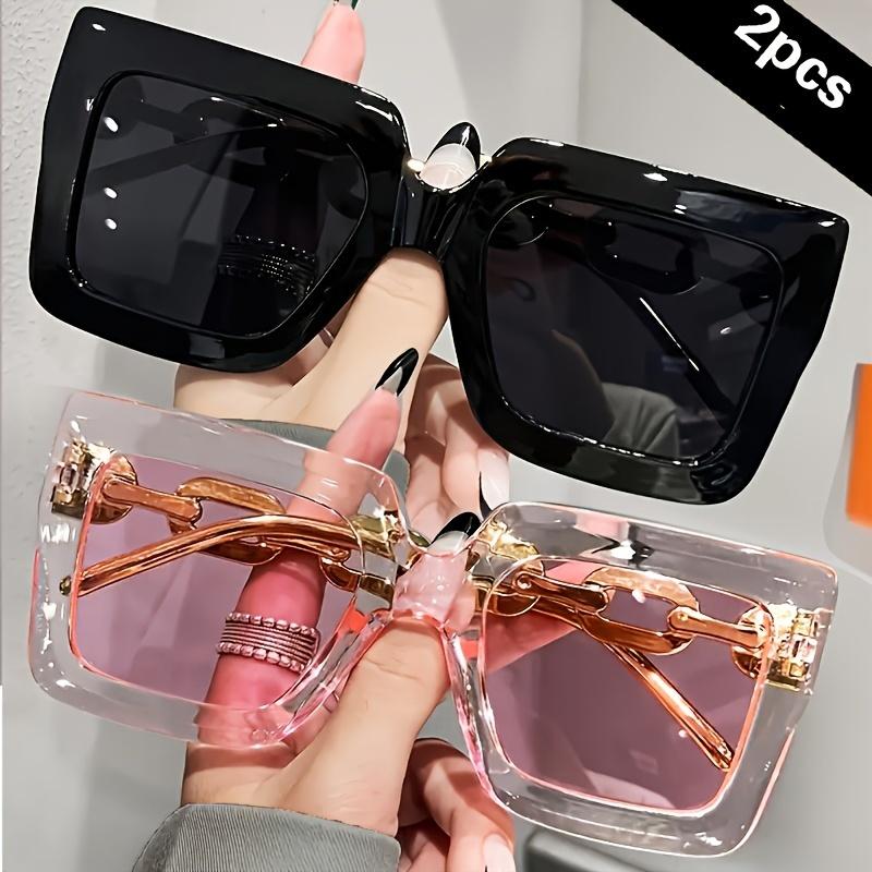 2pcs Luxury Oversized Fashion Sunglasses for Women - Large Square Frame with Anti-Glare Lenses, Golden & Rose Golden Accents