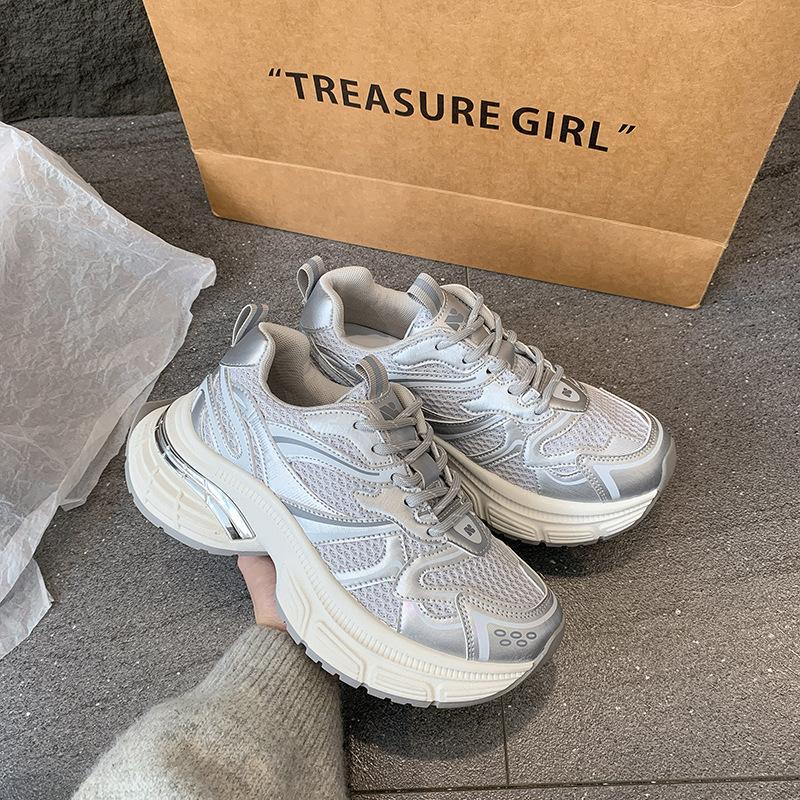 Thick-soled Women's Spring New Height-increasing Versatile Mesh Breathable and Lightweight Sports Shoes
