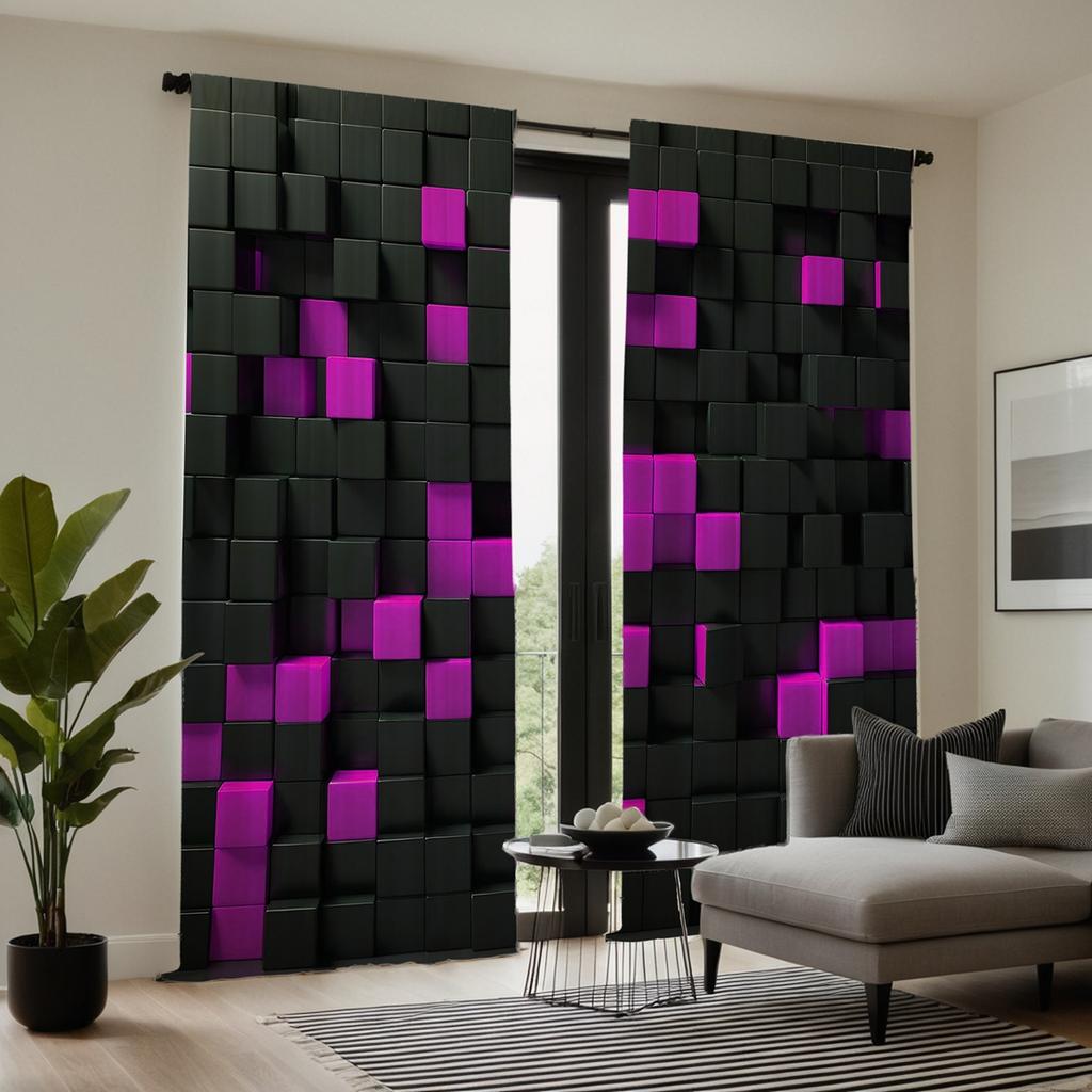 2dílný HD digitální black tie konvexní čtvercový Mozaiková záclona Domácí dekorace stylová dekorace obývací pokoj ložnice na tyč curta