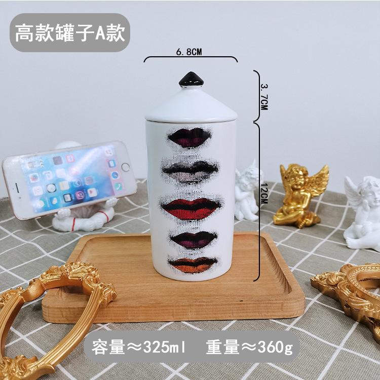 Empty Candle Holder Jars with Lid Lady Lips Sun Ceramic Decorative Jar Retro Cosmetic Jewelry Storage Small Bottle Box Ornament