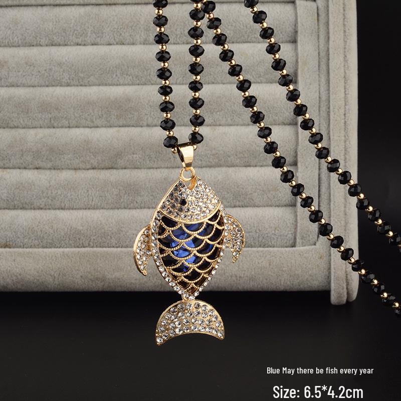 Elegant Women’s Crystal Flower Pendant Necklace - Versatile Autumn/Winter Sweater Chain Accessory