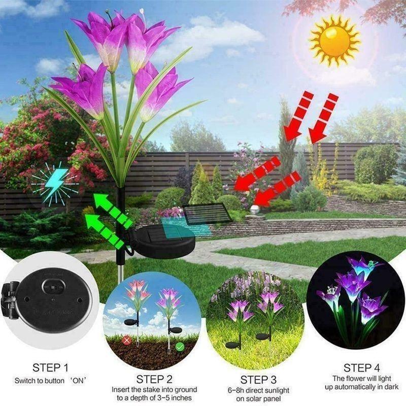 1Pc  Solar Lily Ground Mounted Lamp Best Choice for Solar Flowers Outdoor Waterproof Utdoor Solar Lights Garden Lights