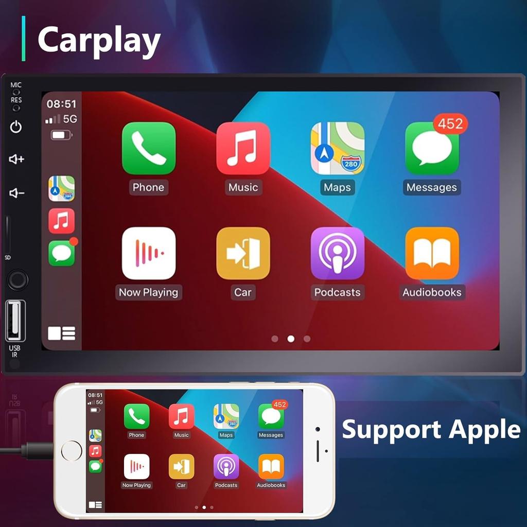 Car Audio 2 Din Car Stereo CarPlay & Android Auto, Hodozzy Chiker Stereo Bluetooth