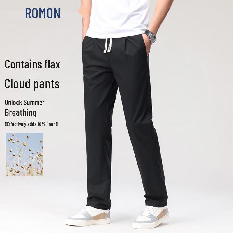 

ROMON Men s Summer Linen Blend Straight Casual Pants 4XL
