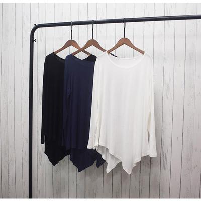 Women's Irregular Modal T-shirt - Spring Loose Fit, Mid-length, Plus Size, Solid Color Pullover Top