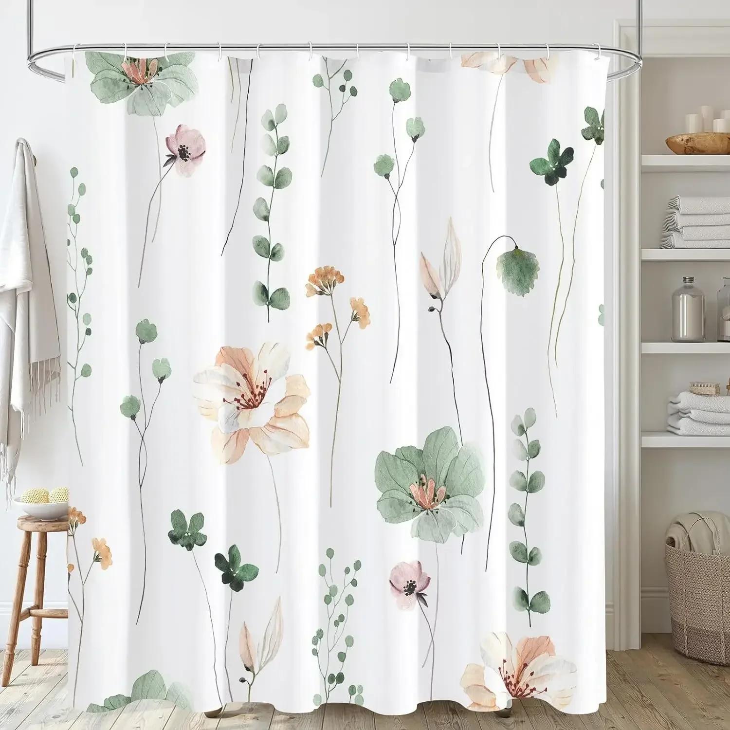 

Modern Art Floral Shower Curtain with Watercolor Flowers That Can Be Separated Waterproof Mildew Resistant Decorative Bathroom W150xH180cm