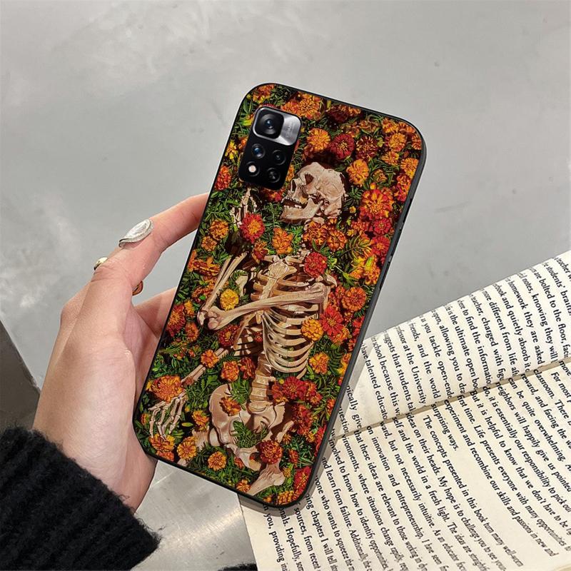 Skelett in blumen Telefon Fall Für Xiaomi Redmi hinweis 13 12 Pro 11S 11 10 Pro 10S 12S Redmi 10 13C 9C
