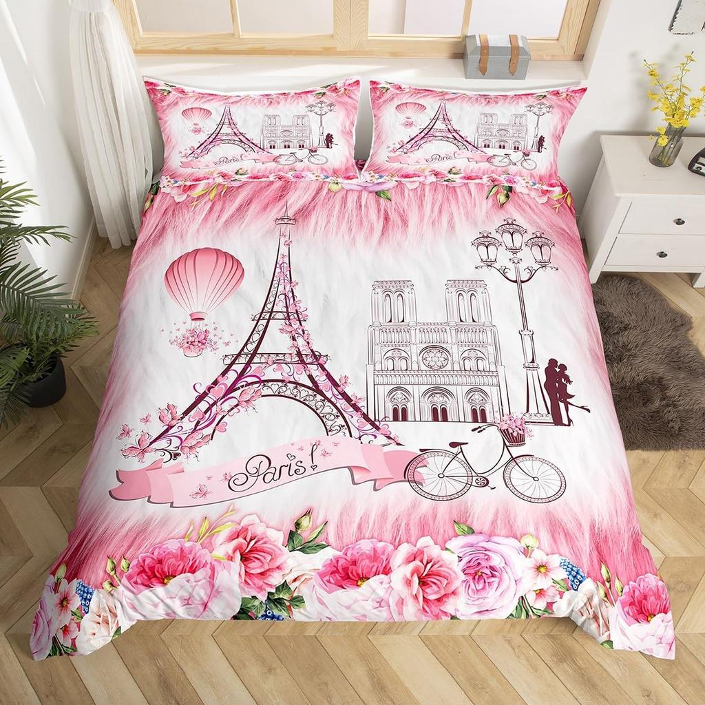 Girls Butterfly Duvet Cover Set Kids Floral Bicycle Bedding Set Fantasy Animals Comforter Cover Flower Bike Spring Bedclothes