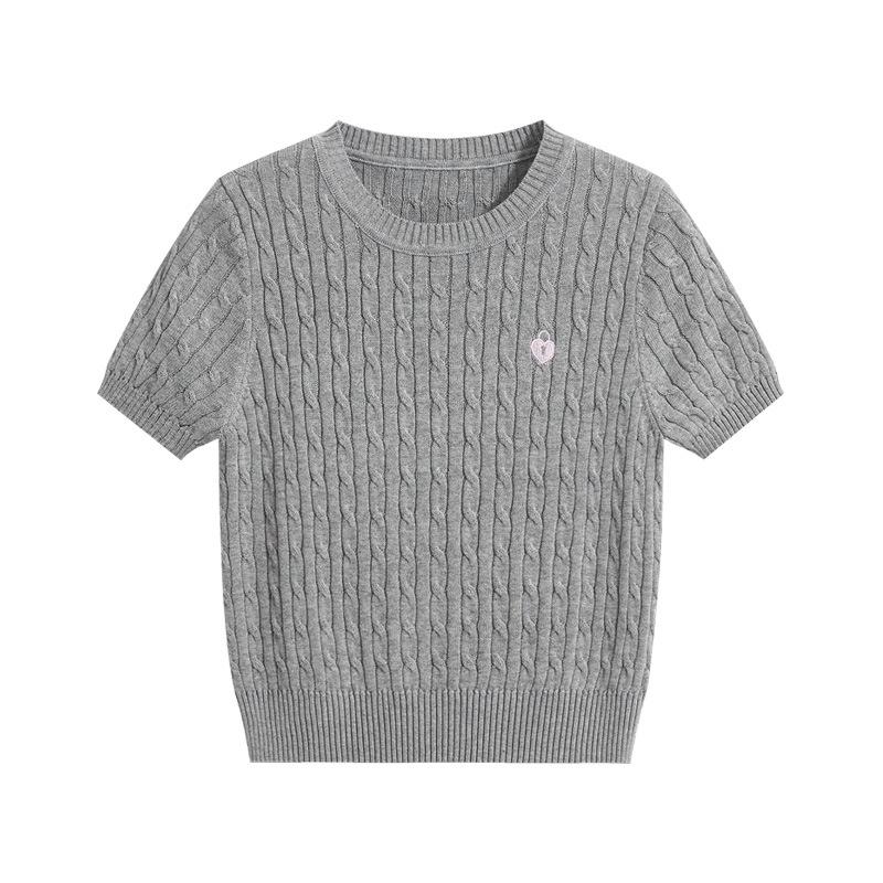 Neuer Sommer Damen Slim und Schlankmachender, Vielseitiger Einfarbiger Pullover, Geflochtener Retro Kurzer Strickpullover, T-Shirt Top