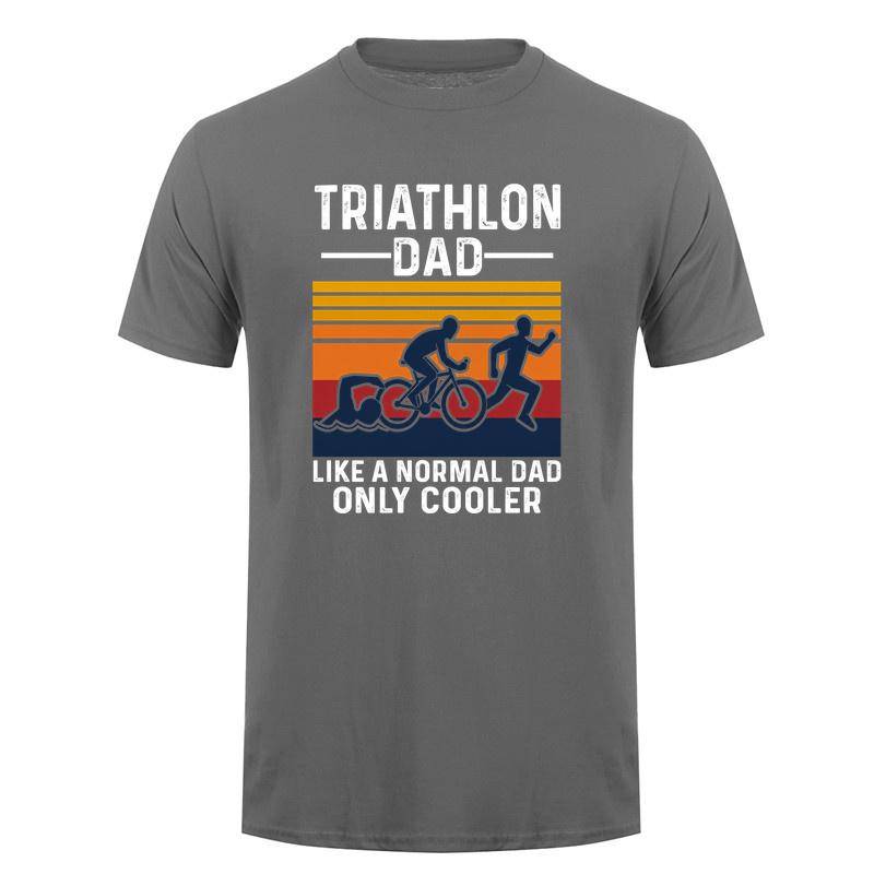Triathlon Dad T Shirt Unisex Vintage Sports Graphic Tee Swimming Cycling Running Gift For Dad Father Day Casual Shirt DA